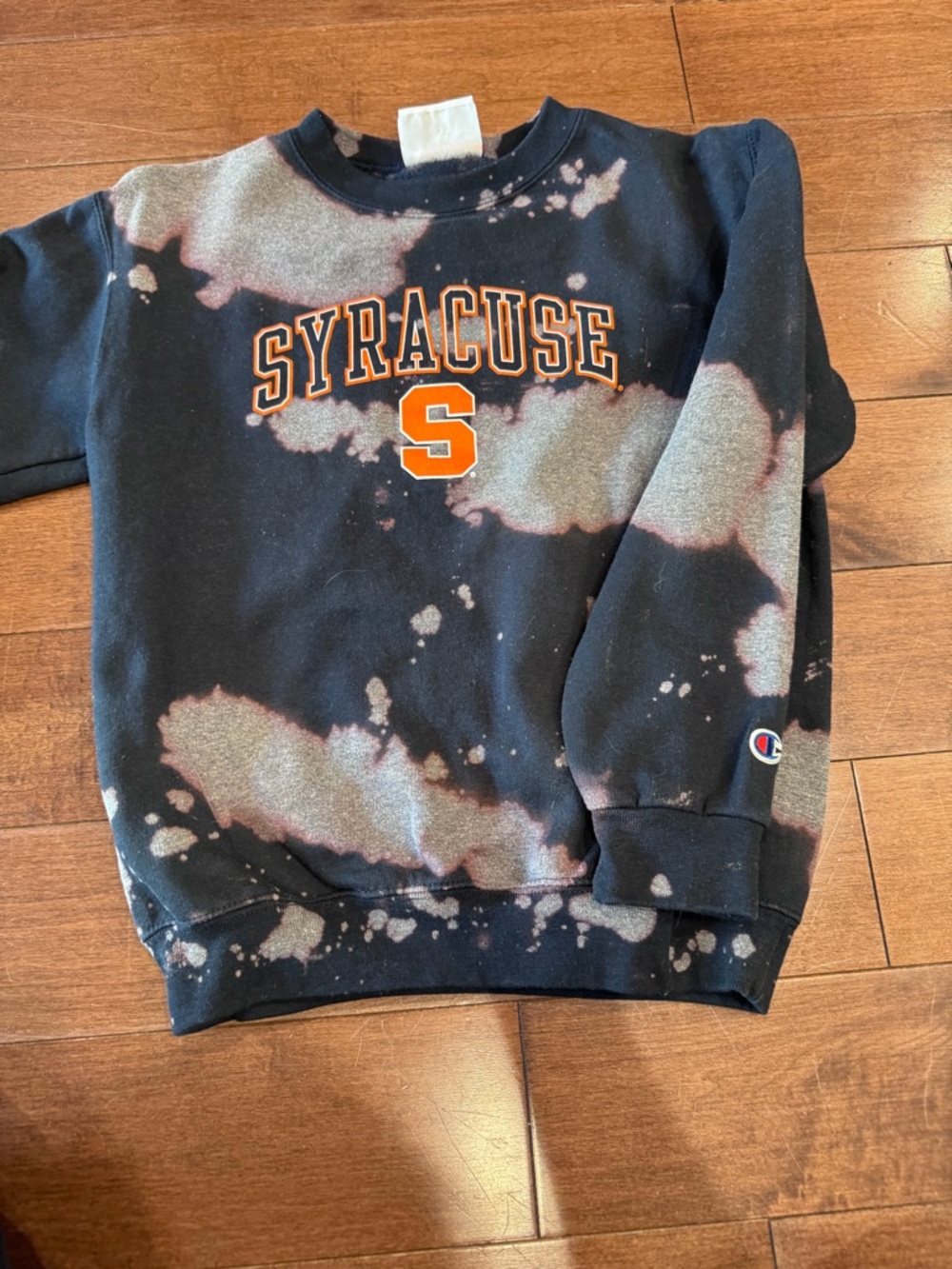 Champion Black Bleach-Dyed Syracuse Crewneck with Orange 'S'